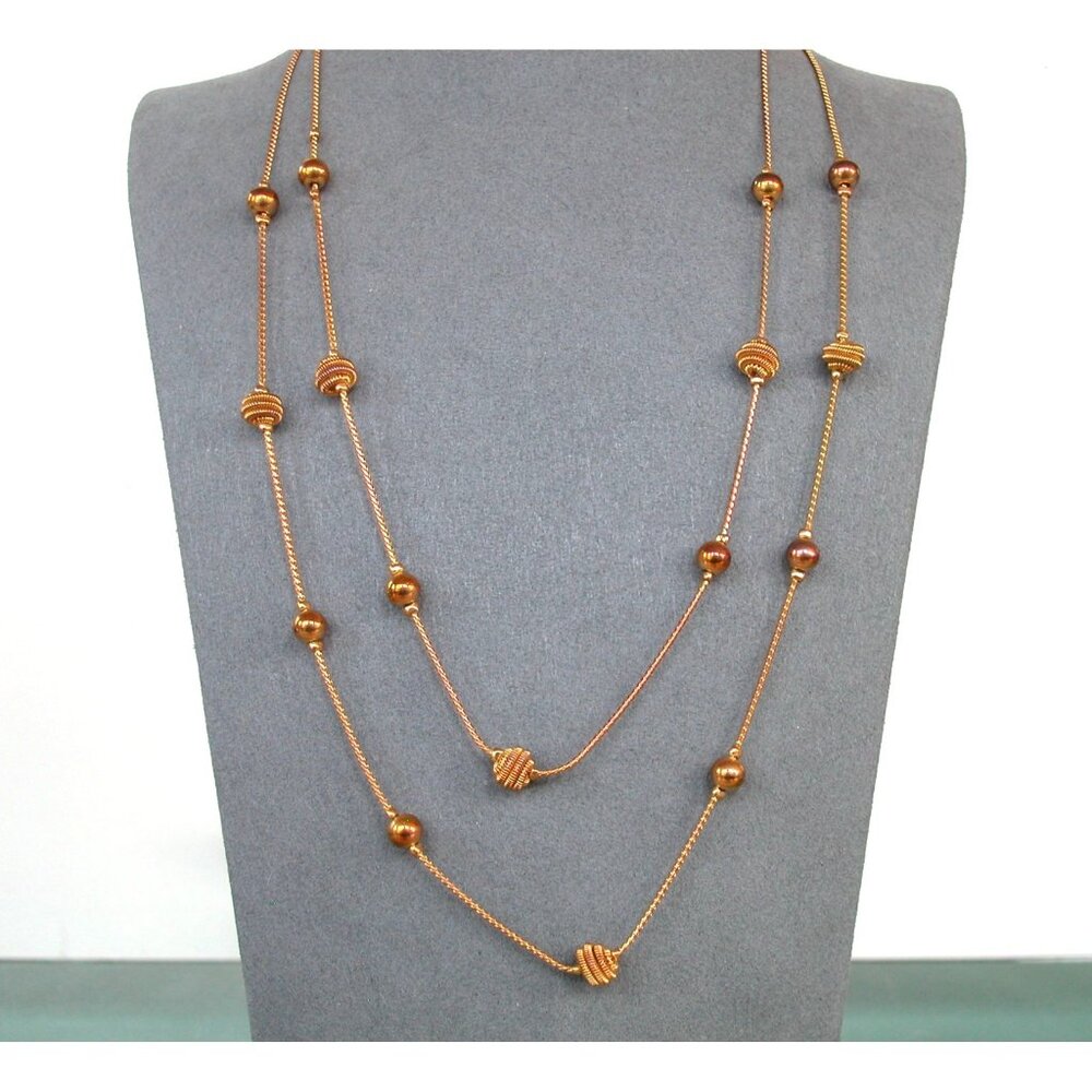 Vintage Double Layer Necklace With Bracelet Beaded Accents & Lobster Clasp